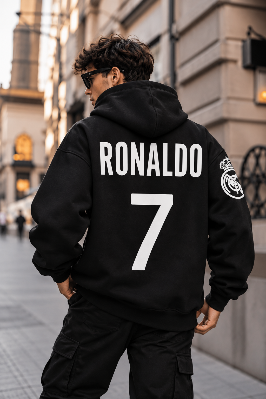Ronaldo CR7 Oversized Black Graphic Hoodie – Number 7 Edition