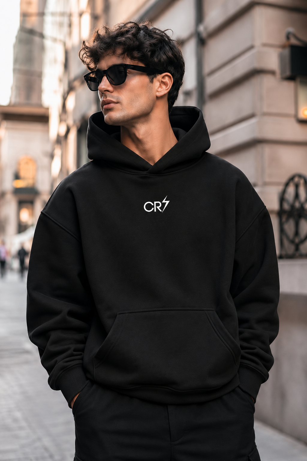 Ronaldo CR7 Oversized Black Graphic Hoodie – Number 7 Edition