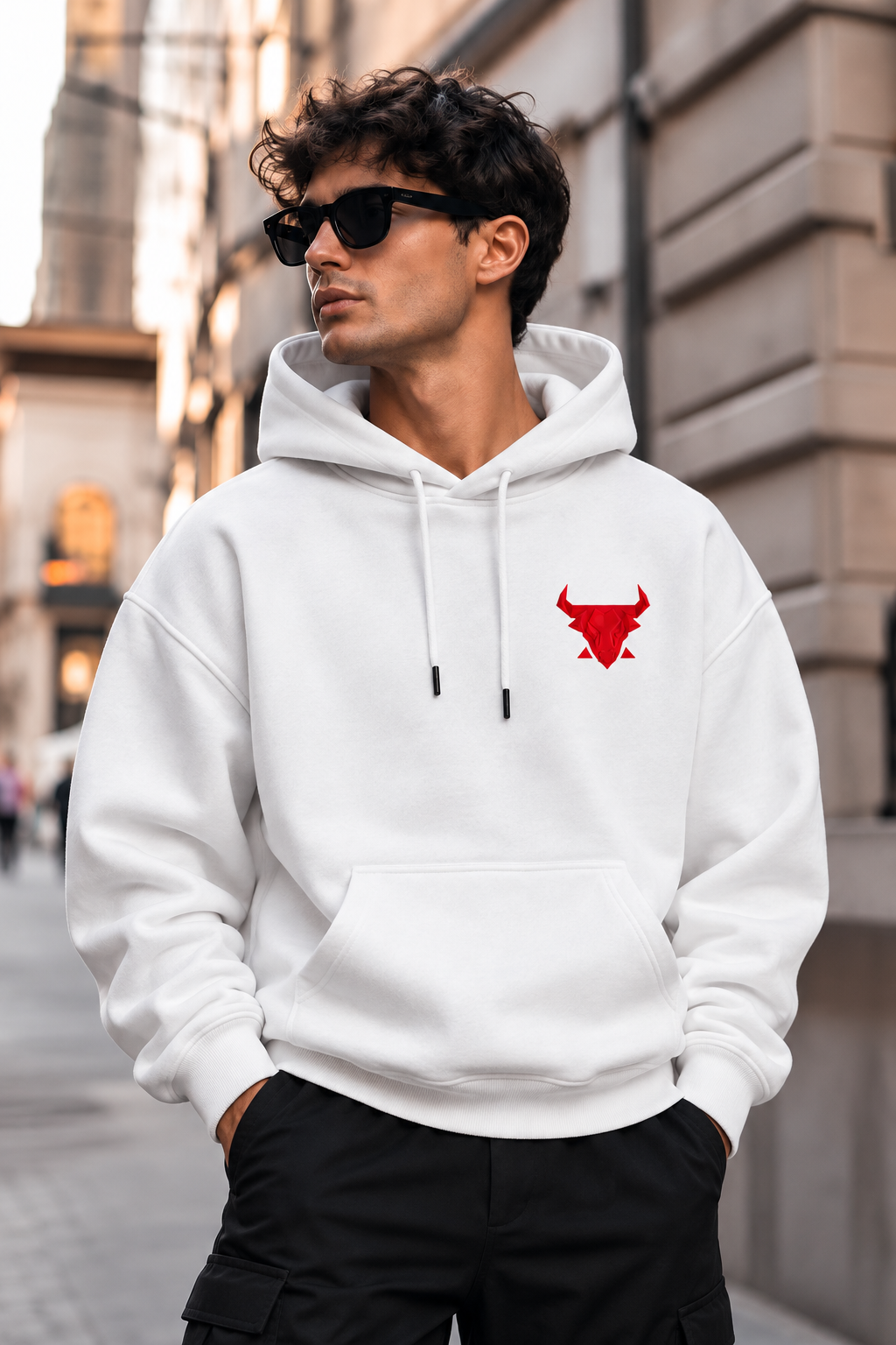 BULL Red Bull Graphic Oversized White Hoodie