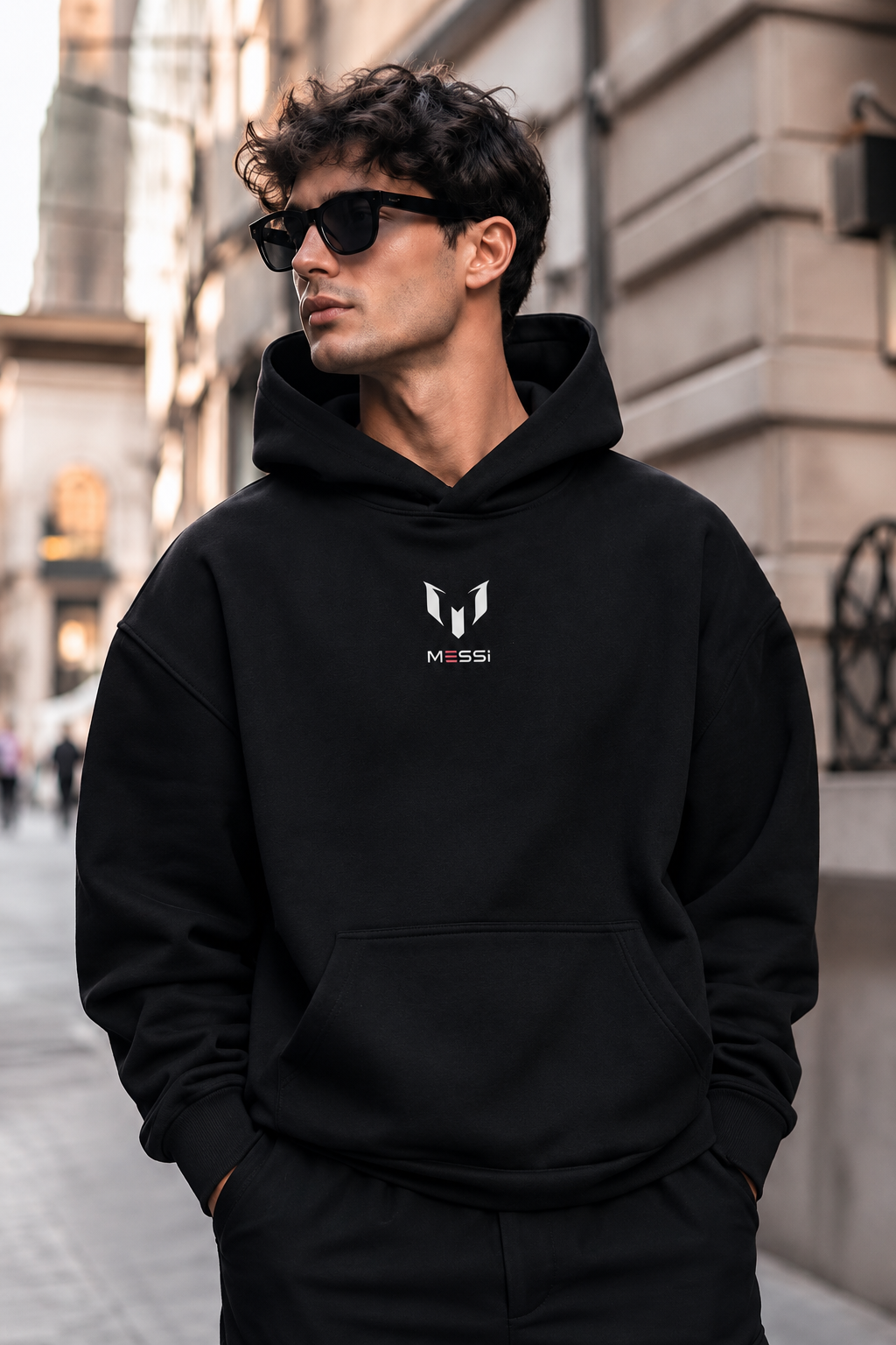 Messi 10 Pink Graphic Oversized Black Hoodie
