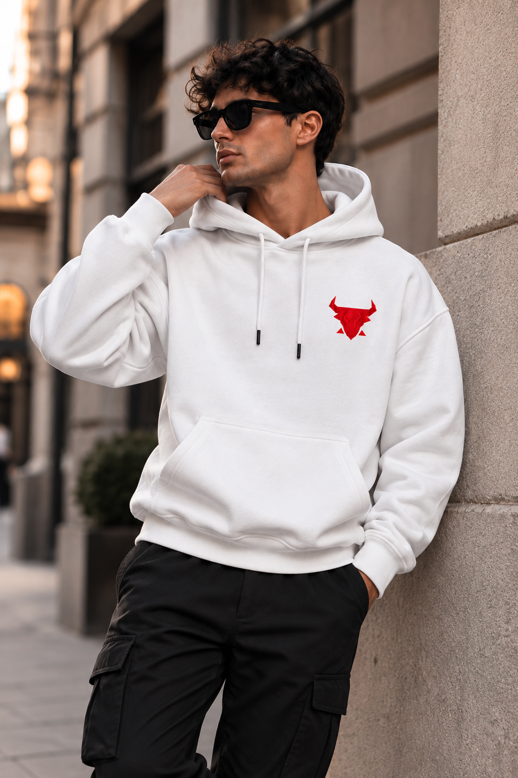 BULL Red Bull Graphic Oversized White Hoodie