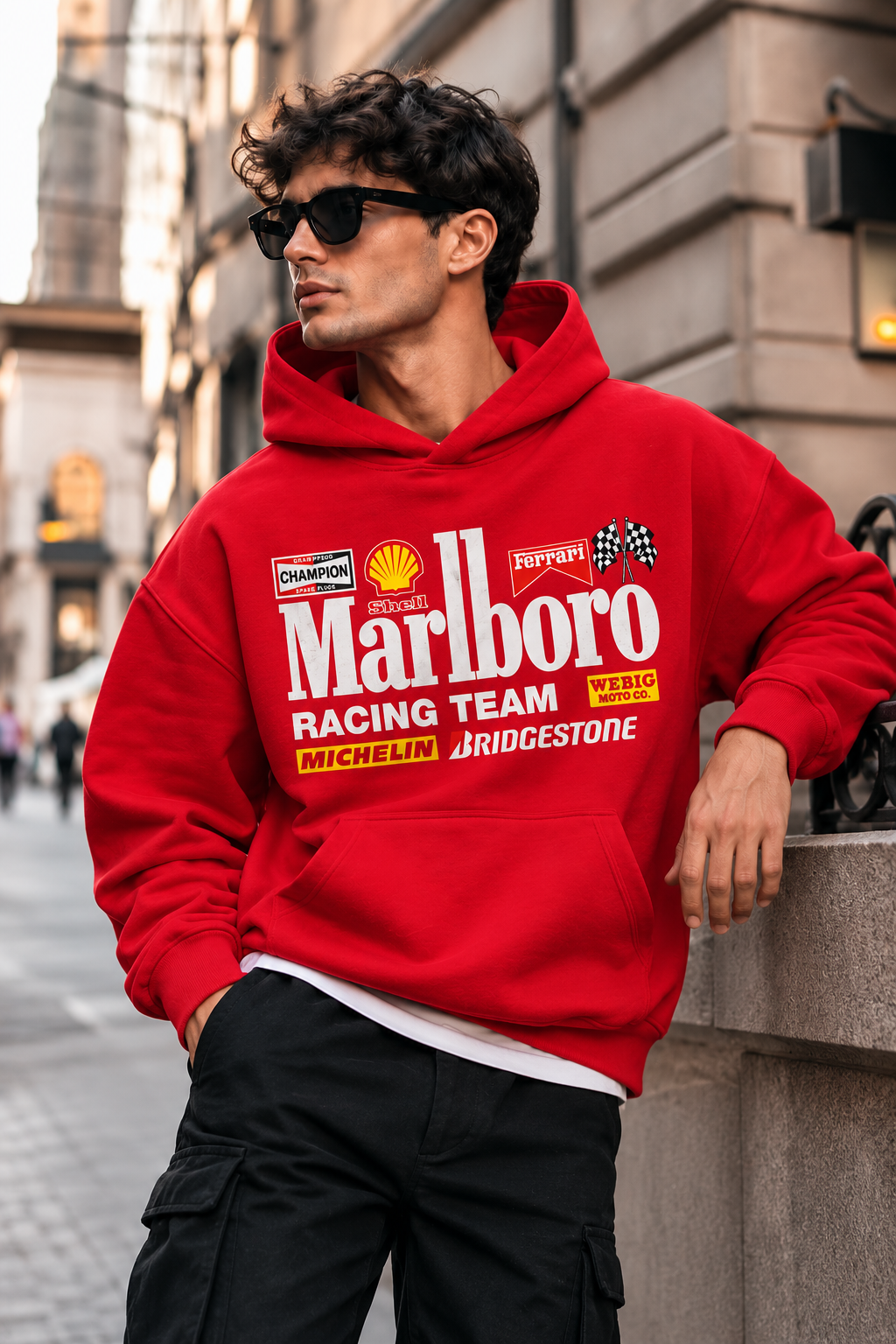 Marlboro Racing Team Red Oversized Graphic Hoodie