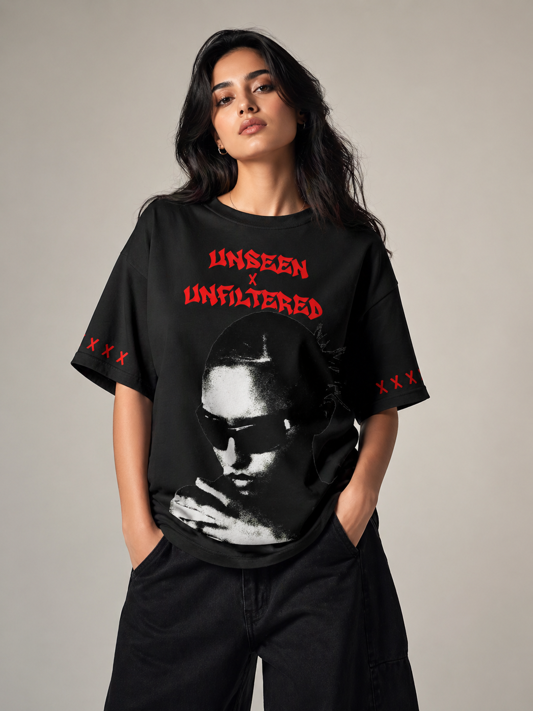 UNSEEN X UNFILTERED Women Oversized Tee – Black