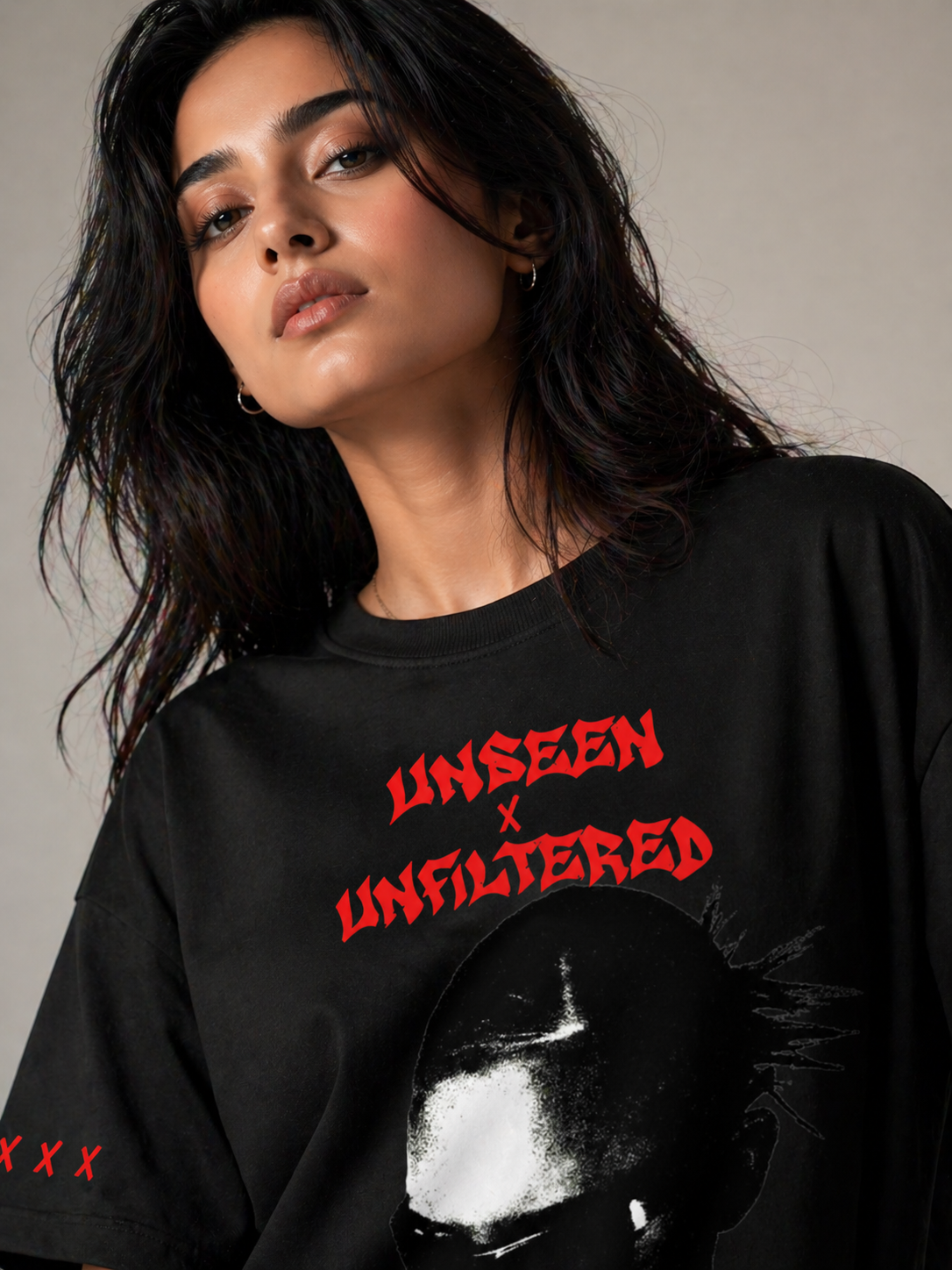 UNSEEN X UNFILTERED Women Oversized Tee – Black