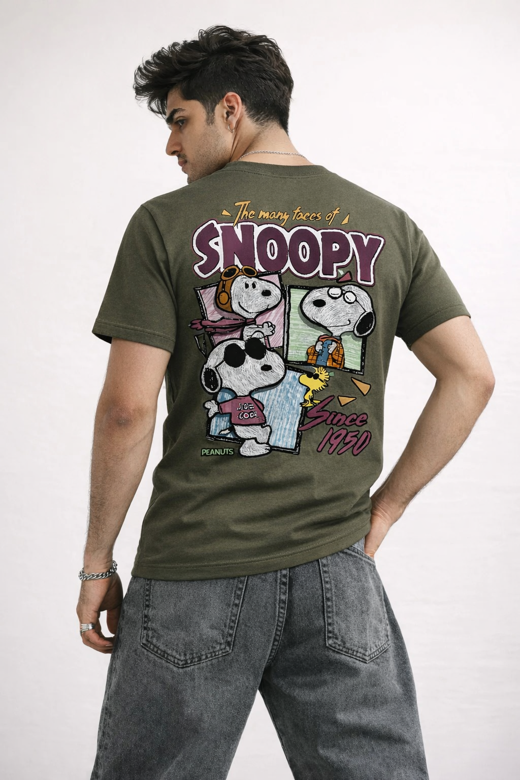 Olive Green Snoopy Graphic Regular T-Shirt