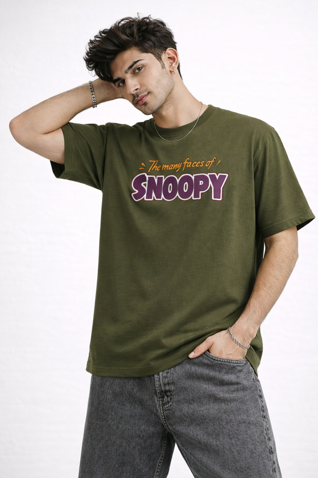 Olive Green Snoopy Graphic Regular T-Shirt