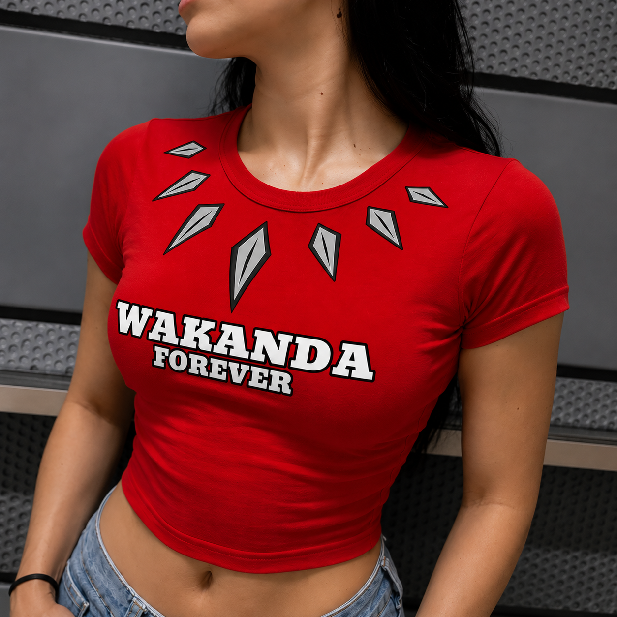 Wakanda Forever Red Baby Tee – Superhero Streetwear Crop Top