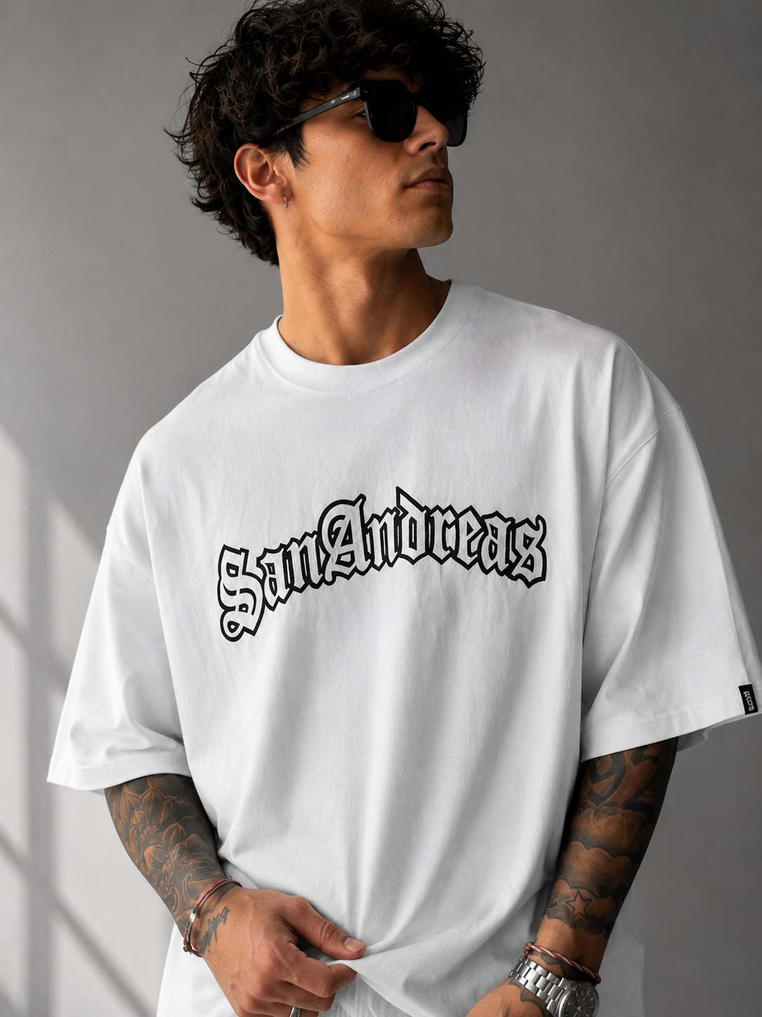 "San Andreas" Old English Oversized Graphic T-Shirt