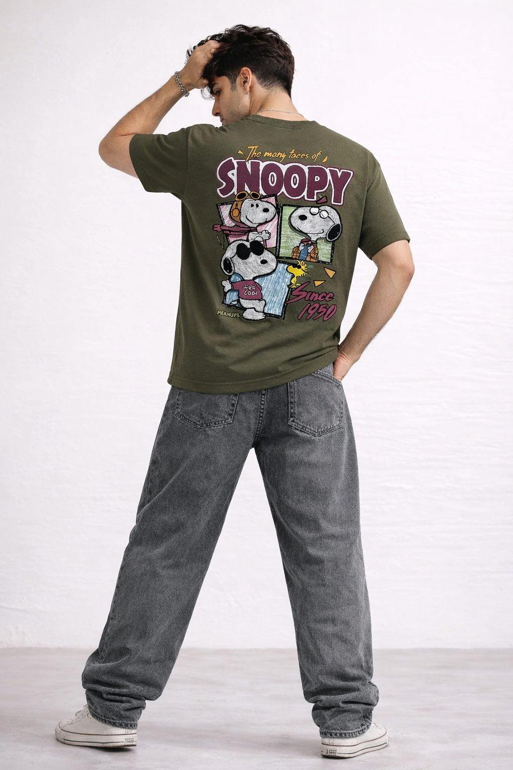 Olive Green Snoopy Graphic Regular T-Shirt