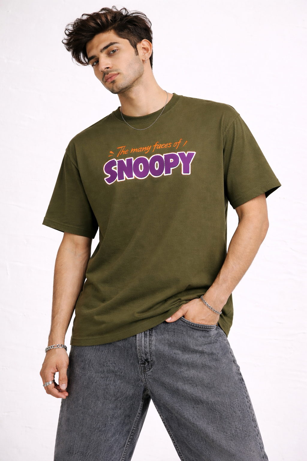 Olive Green Snoopy Graphic Regular T-Shirt