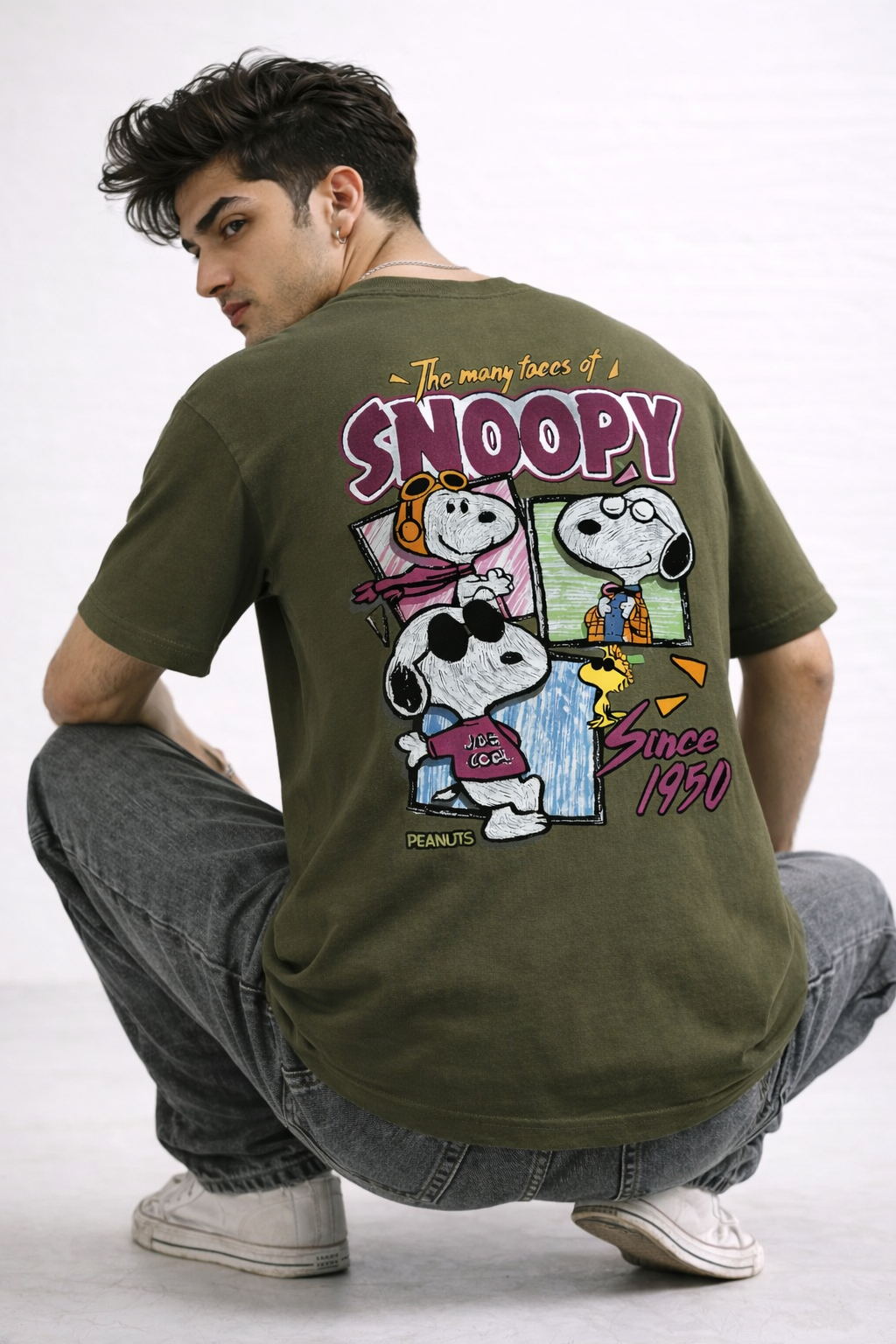 Olive Green Snoopy Graphic Regular T-Shirt