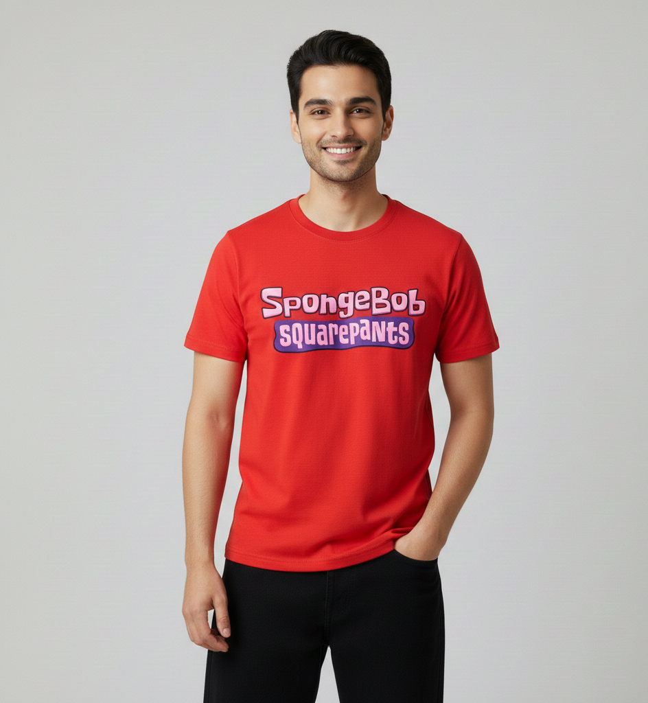 Red SpongeBob Cartoon Graphic T-Shirt