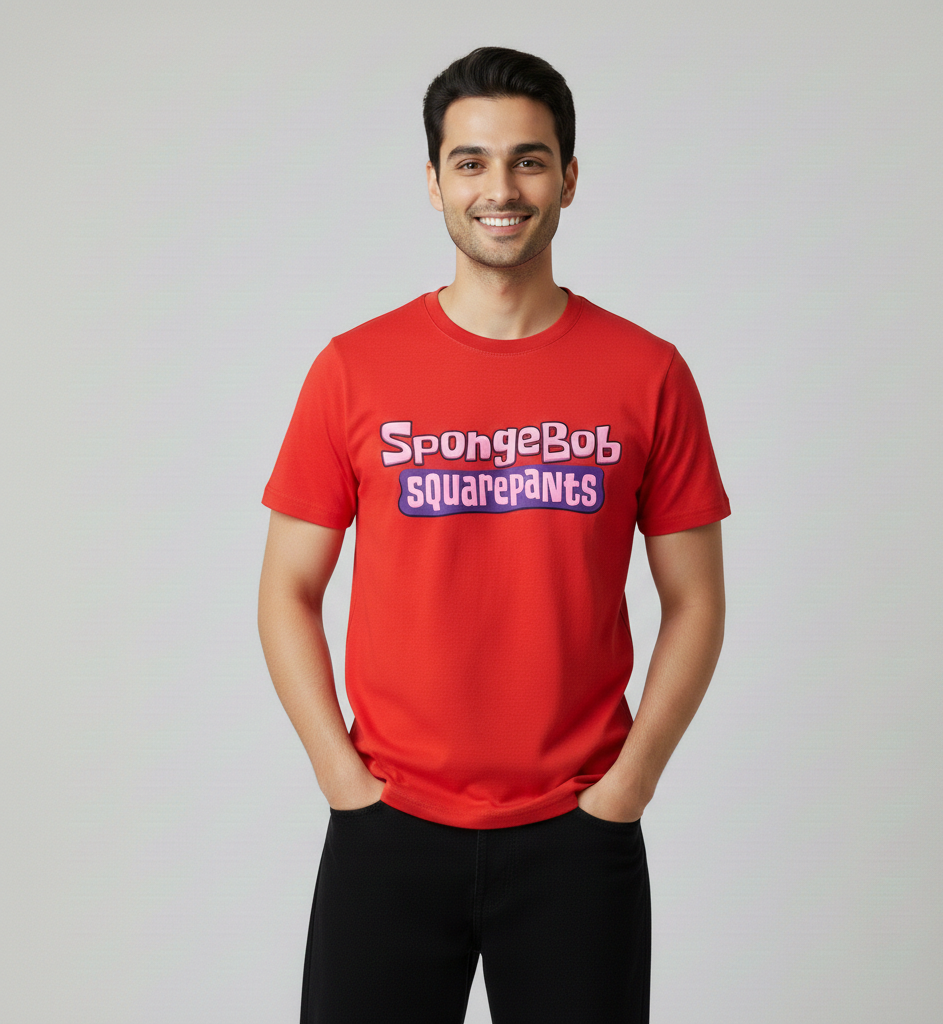 Red SpongeBob Cartoon Graphic T-Shirt