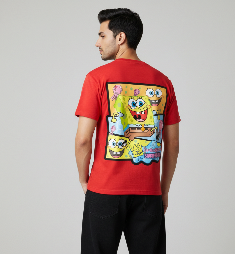 Red SpongeBob Cartoon Graphic T-Shirt