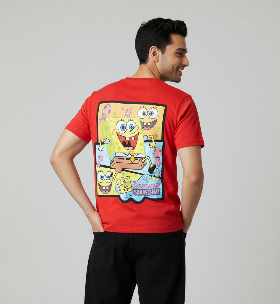 Red SpongeBob Cartoon Graphic T-Shirt