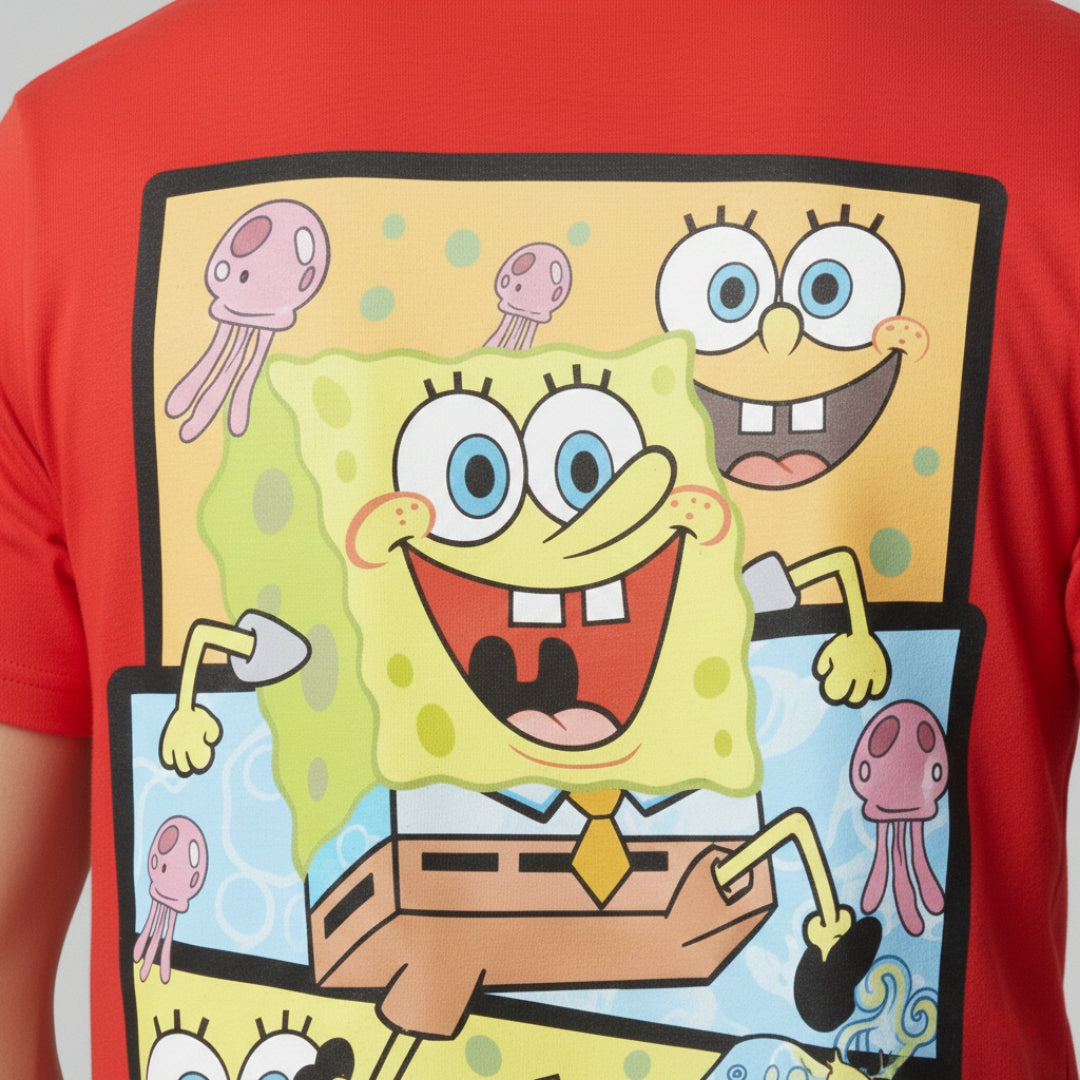Red SpongeBob Cartoon Graphic T-Shirt