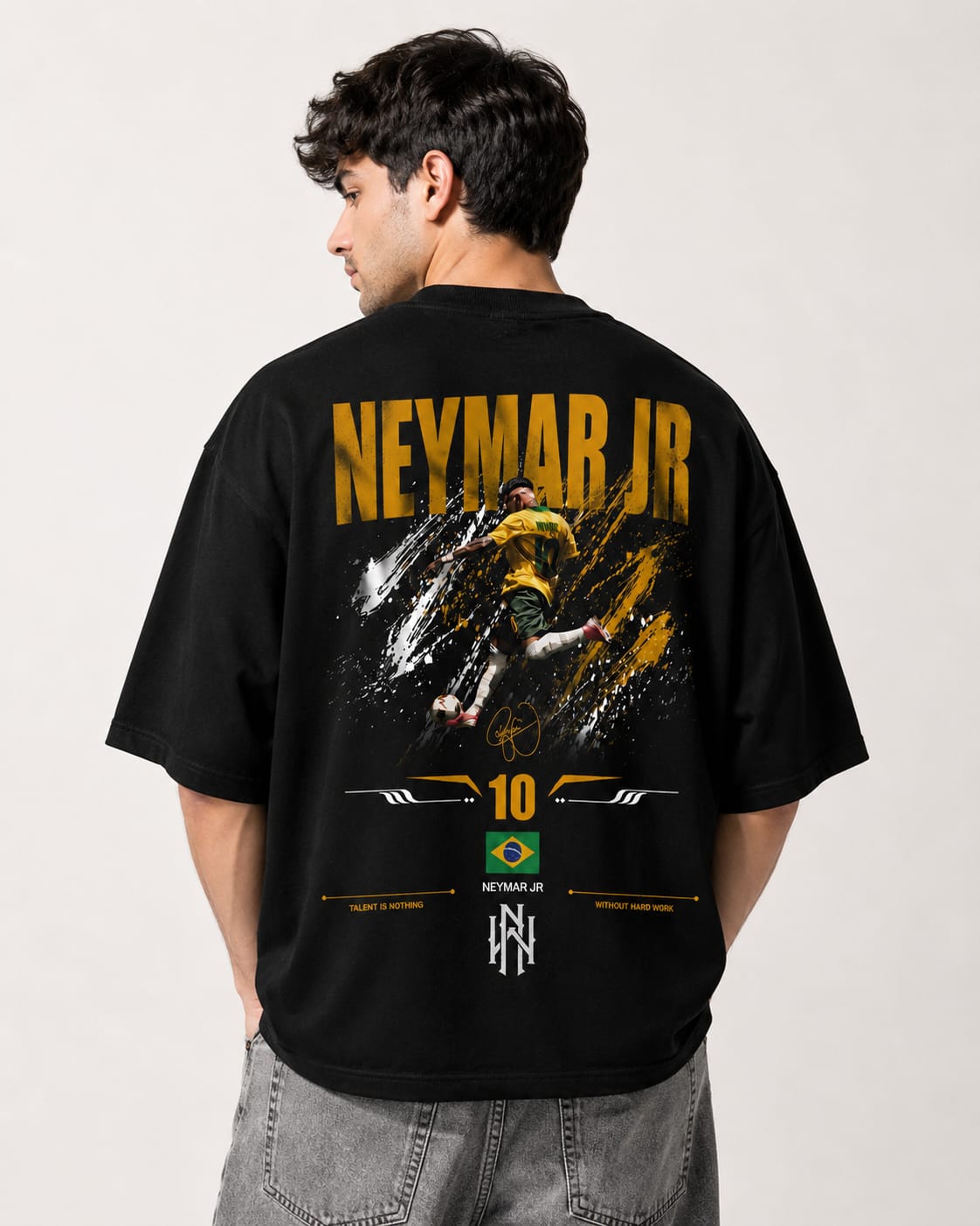 Neymar Legacy No.10 Oversized T-Shirt – Black Gold Edition | 240 GSM Premium Cotton