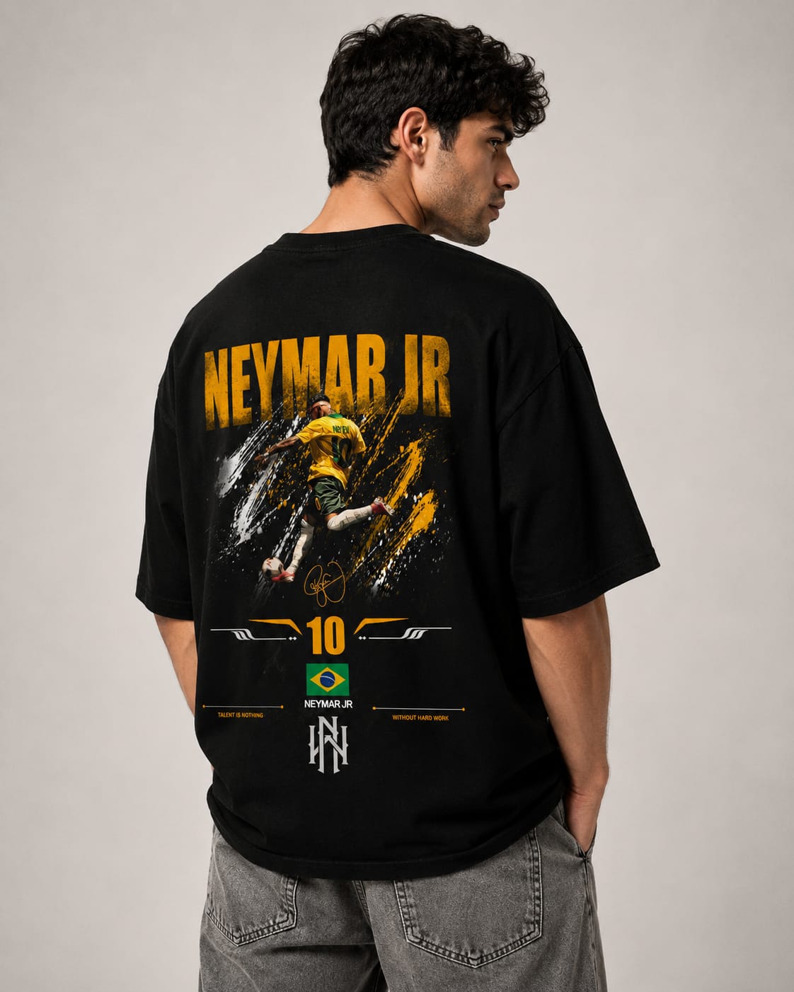 Neymar Legacy No.10 Oversized T-Shirt – Black Gold Edition | 240 GSM Premium Cotton