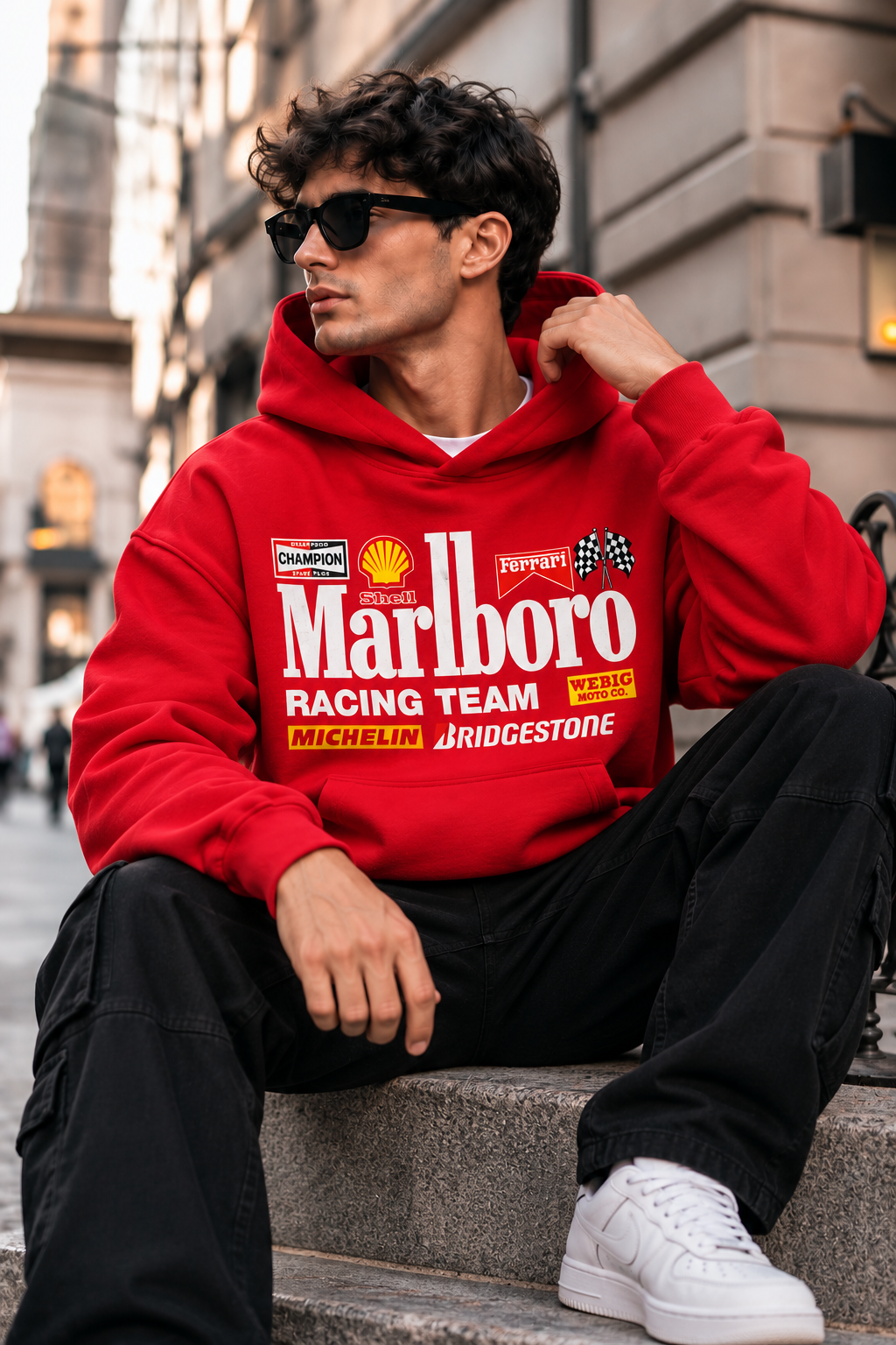 Marlboro Racing Team Red Oversized Graphic Hoodie