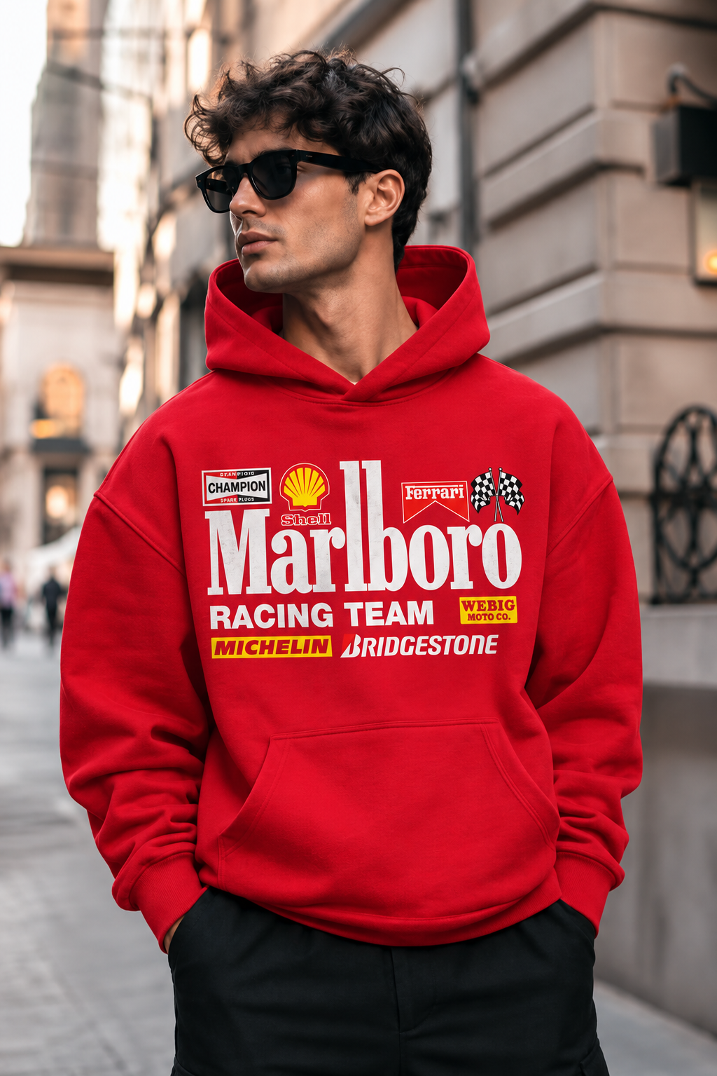 Marlboro Racing Team Red Oversized Graphic Hoodie