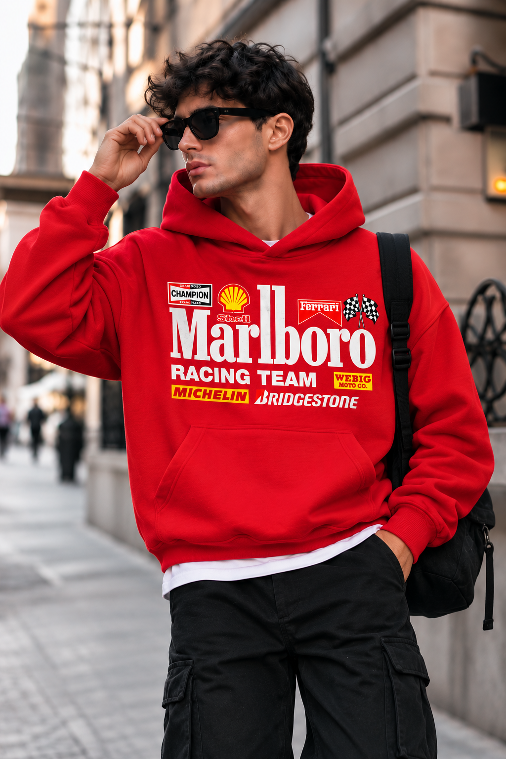 Marlboro Racing Team Red Oversized Graphic Hoodie