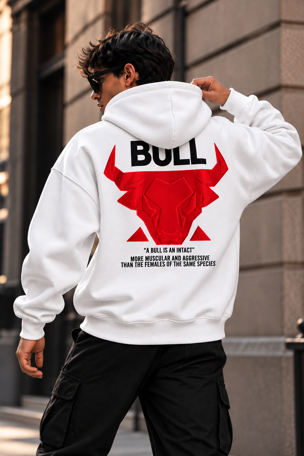 BULL Red Bull Graphic Oversized White Hoodie
