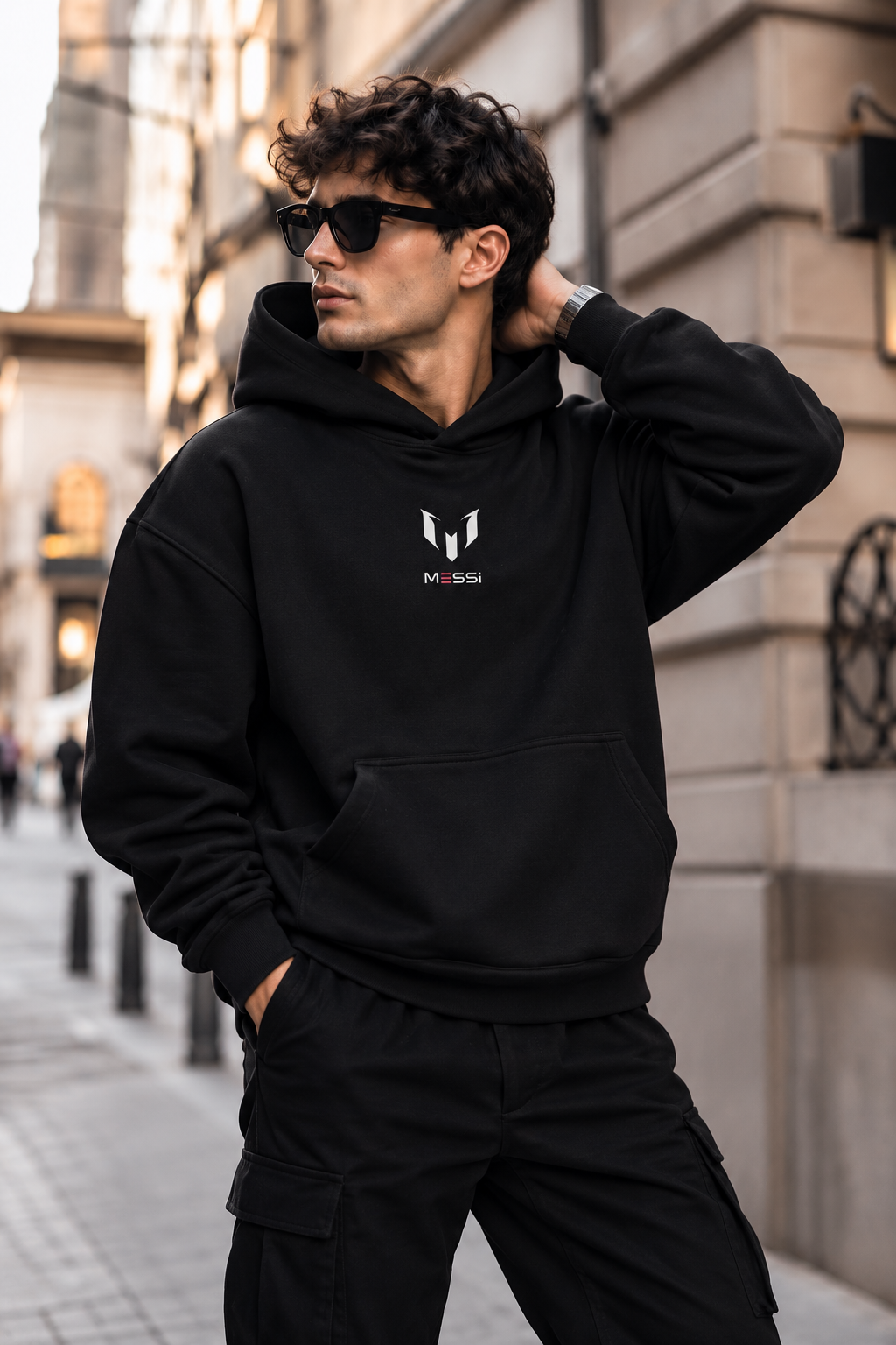 Messi 10 Pink Graphic Oversized Black Hoodie