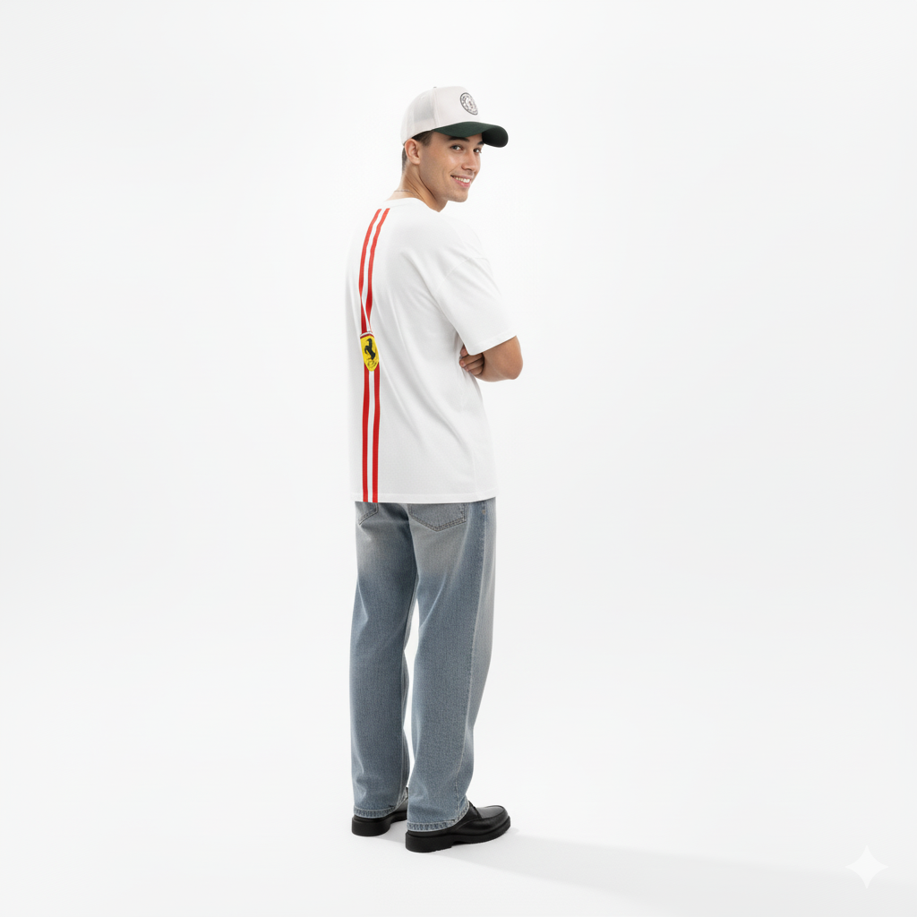 Streetwear Classic: White "16 SPEEDLINE" Oversized Tee - White