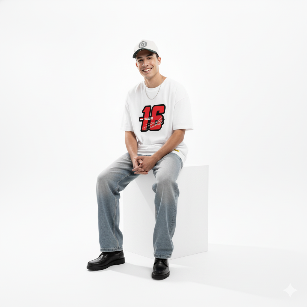 Streetwear Classic: White "16 SPEEDLINE" Oversized Tee - White