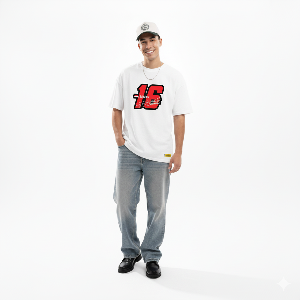 Streetwear Classic: White "16 SPEEDLINE" Oversized Tee - White