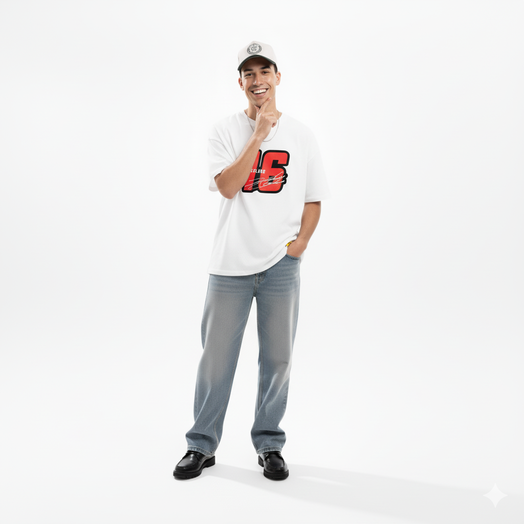 Streetwear Classic: White "16 SPEEDLINE" Oversized Tee - White