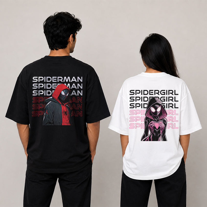 Spider Couple Oversized T-Shirt Combo – Spiderman & Spidergirl Matching Tees by PrintedSoul