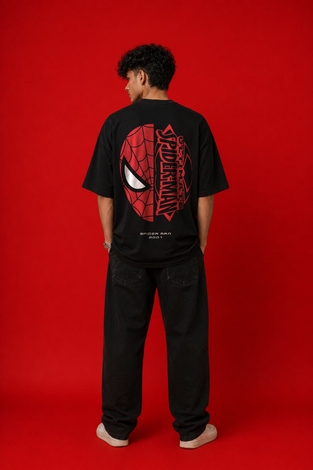 Spider-Man Classic Graphic Oversized T-Shirt | Black Streetwear Tee by PrintedSoul