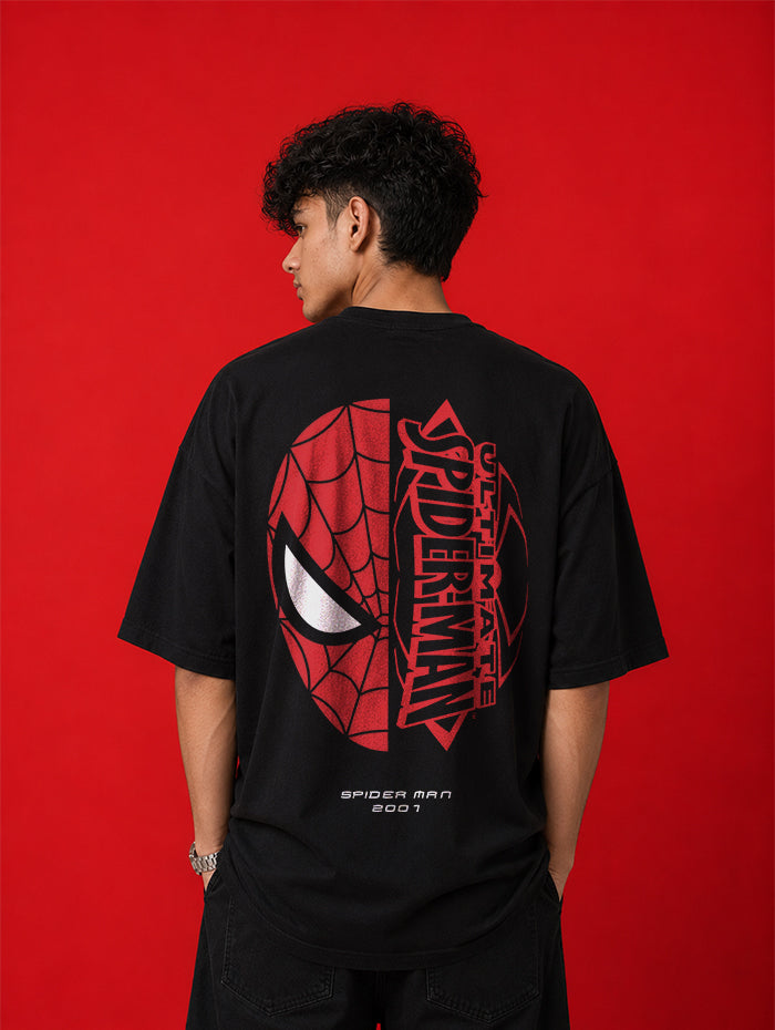 Spider-Man Classic Graphic Oversized T-Shirt | Black Streetwear Tee by PrintedSoul