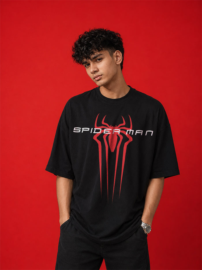 Spider-Man Classic Graphic Oversized T-Shirt | Black Streetwear Tee by PrintedSoul