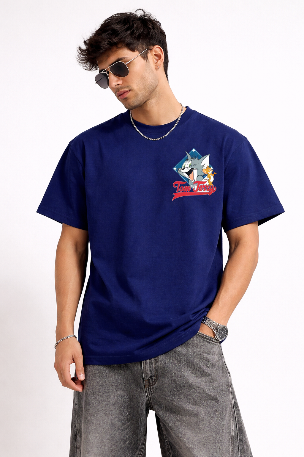Navy Blue Tom & Jerry Graphic Regular T-Shirt