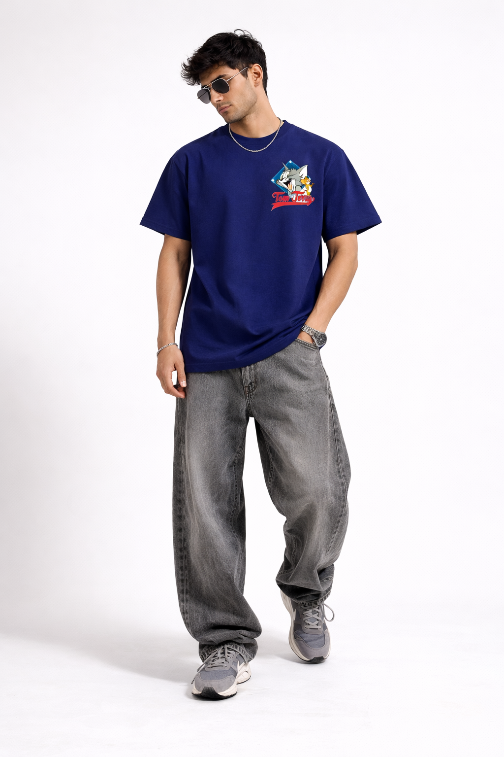 Navy Blue Tom & Jerry Graphic Regular T-Shirt