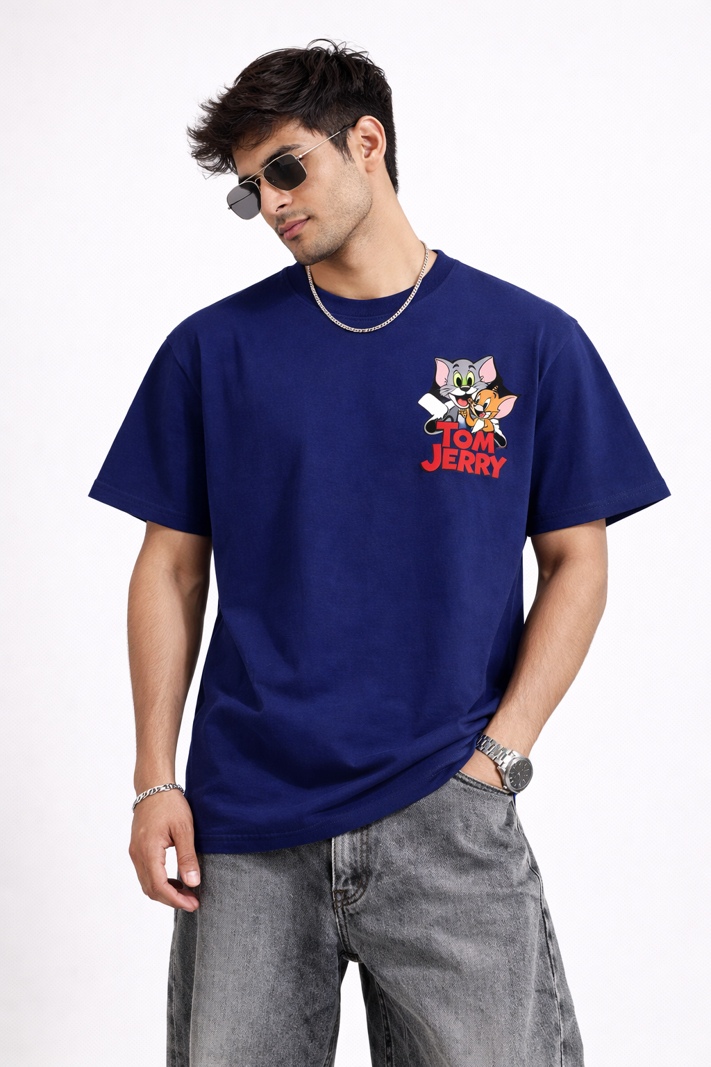 Royal Blue Tom & Jerry Action regular Graphic T-Shirt
